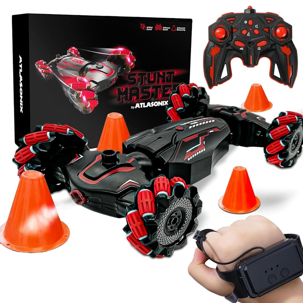 2 MODES RECHARGEABLE, REMOTE & WATCH  CONTROLLED  STUNT CAR WITH SMOKE